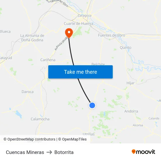 Cuencas Mineras to Botorrita map