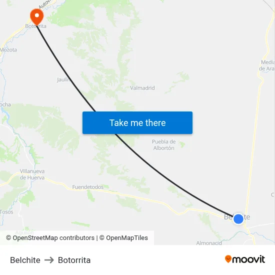 Belchite to Botorrita map
