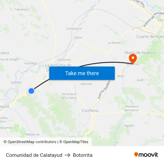 Comunidad de Calatayud to Botorrita map