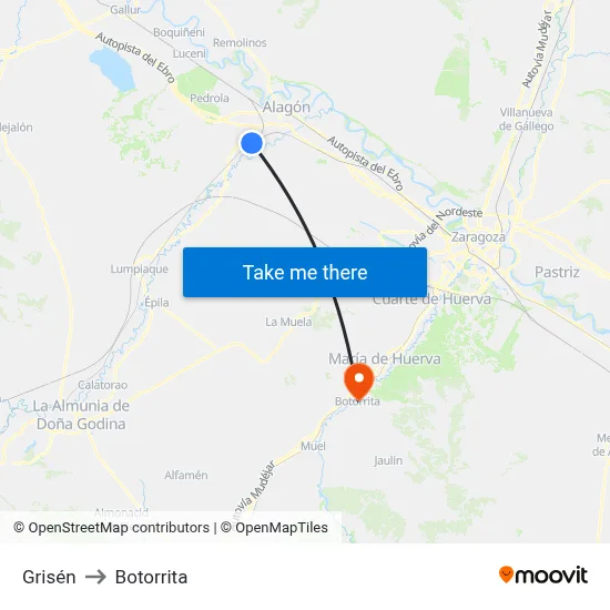 Grisén to Botorrita map