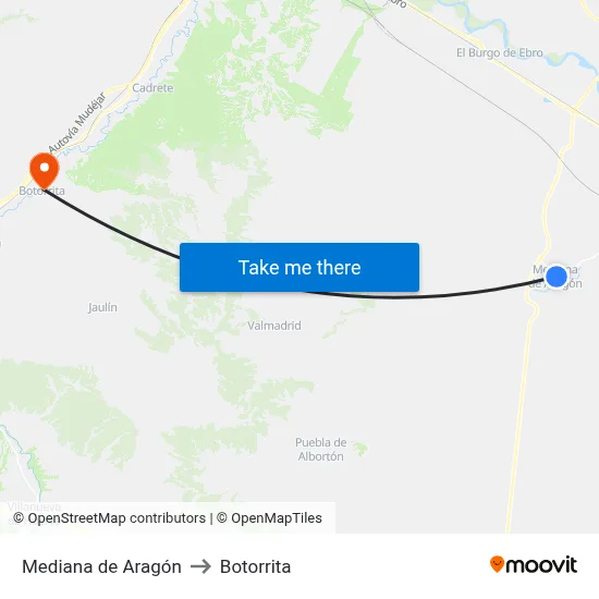 Mediana de Aragón to Botorrita map