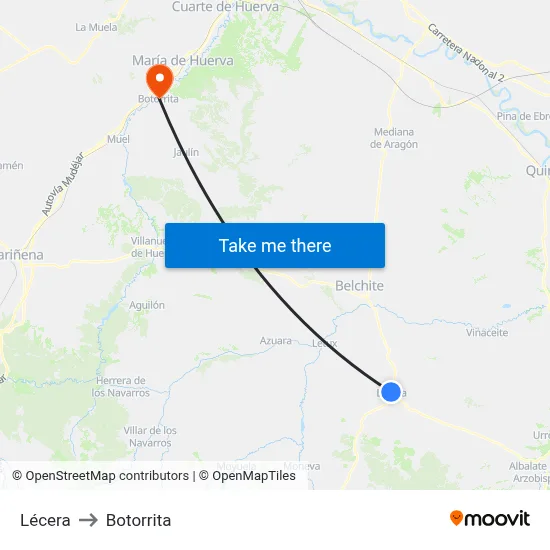 Lécera to Botorrita map
