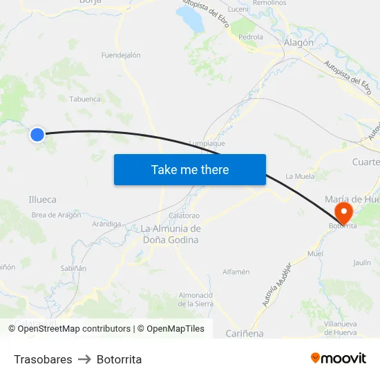 Trasobares to Botorrita map