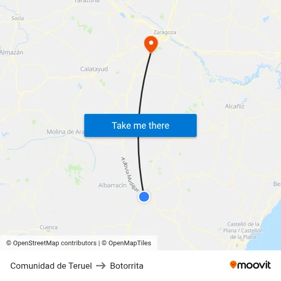Comunidad de Teruel to Botorrita map