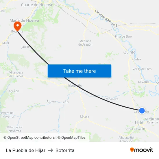 La Puebla de Híjar to Botorrita map