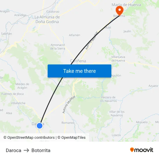 Daroca to Botorrita map