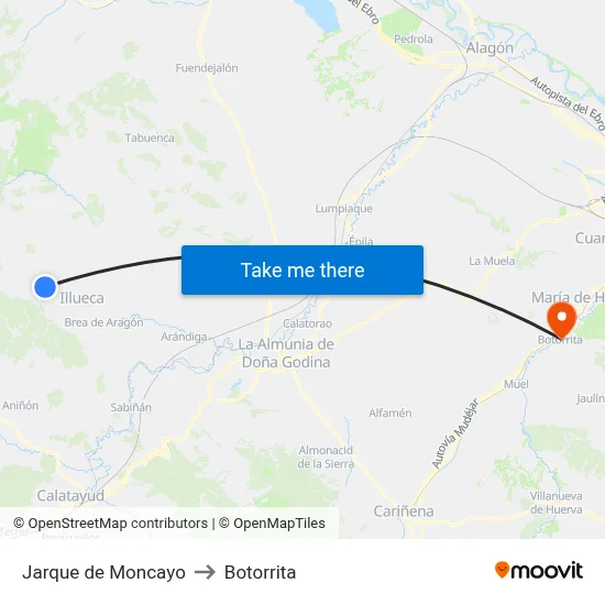 Jarque de Moncayo to Botorrita map
