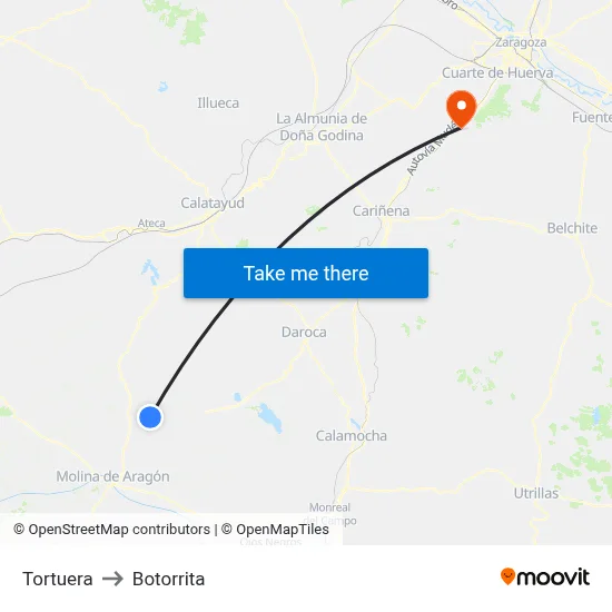 Tortuera to Botorrita map