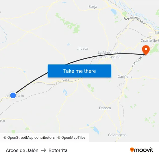 Arcos de Jalón to Botorrita map