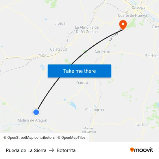 Rueda de La Sierra to Botorrita map
