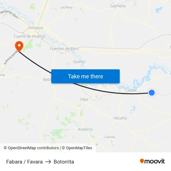 Fabara / Favara to Botorrita map