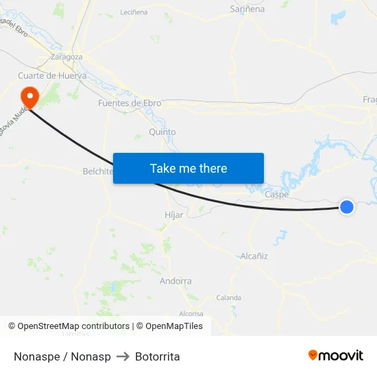Nonaspe / Nonasp to Botorrita map