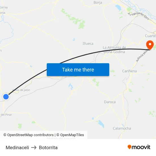 Medinaceli to Botorrita map