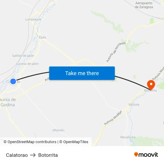 Calatorao to Botorrita map