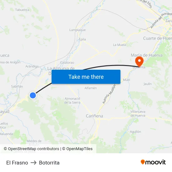 El Frasno to Botorrita map