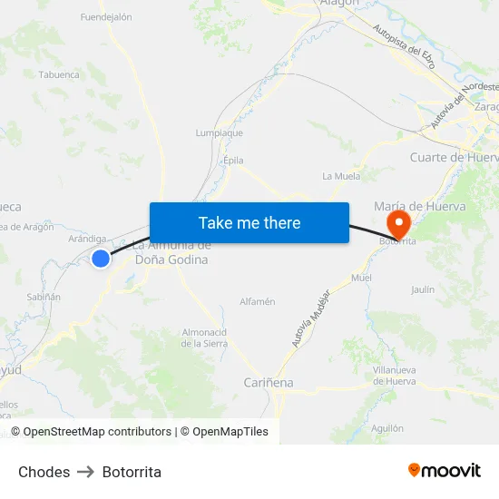 Chodes to Botorrita map