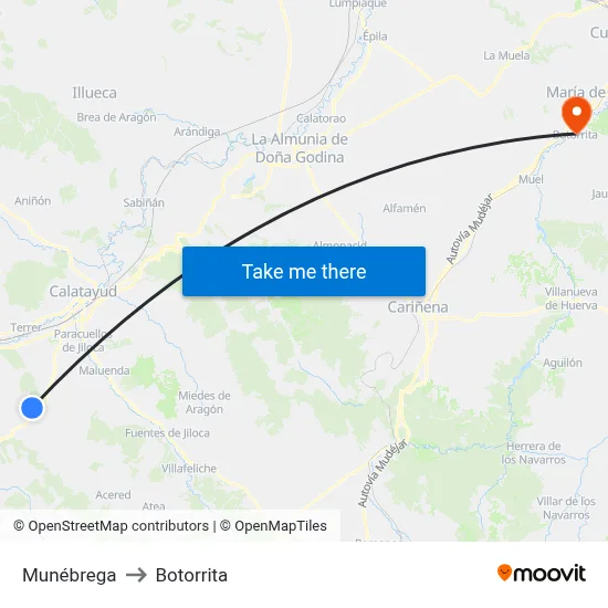 Munébrega to Botorrita map