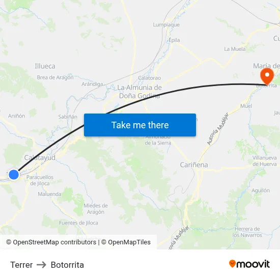Terrer to Botorrita map