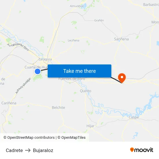 Cadrete to Bujaraloz map