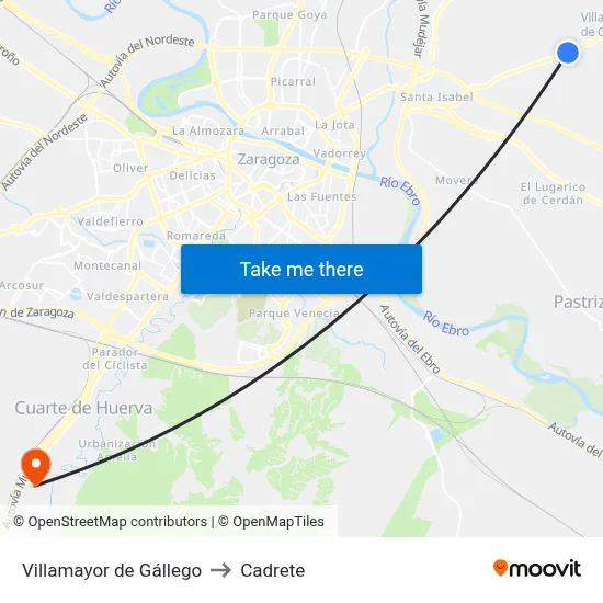 Villamayor de Gállego to Cadrete map