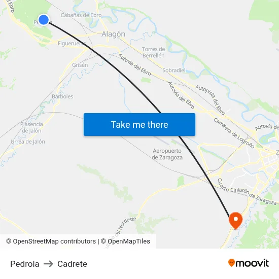 Pedrola to Cadrete map