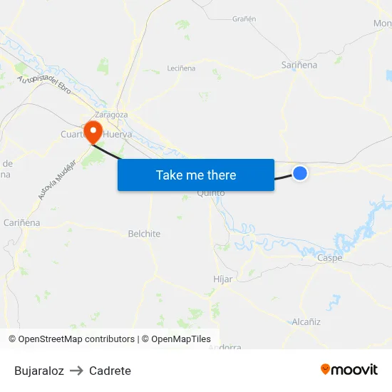 Bujaraloz to Cadrete map