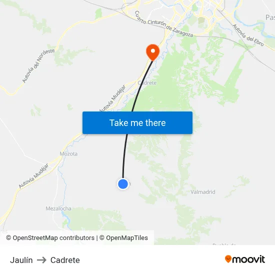 Jaulín to Cadrete map