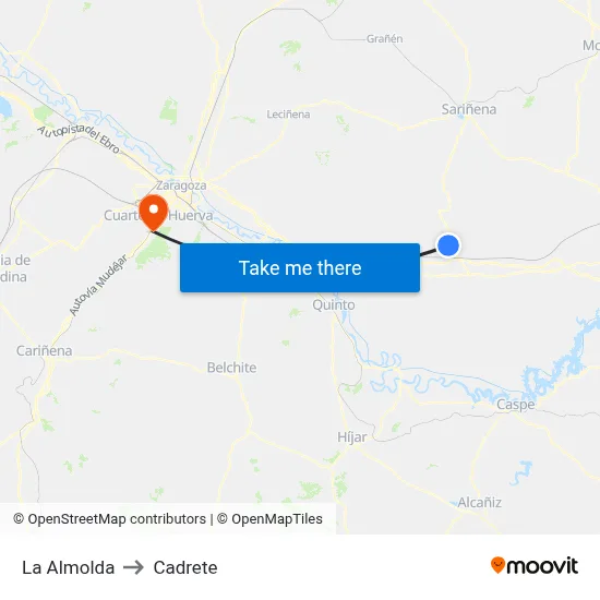 La Almolda to Cadrete map