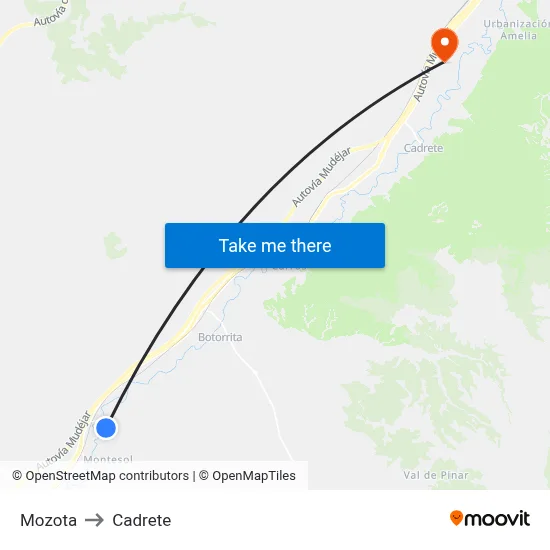 Mozota to Cadrete map