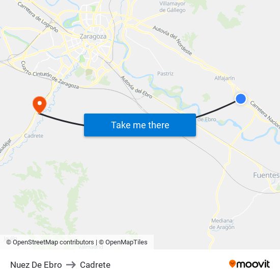 Nuez De Ebro to Cadrete map