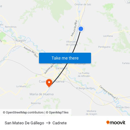 San Mateo De Gállego to Cadrete map