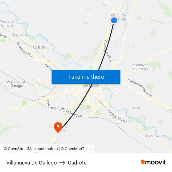 Villanueva De Gállego to Cadrete map