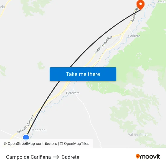 Campo de Cariñena to Cadrete map