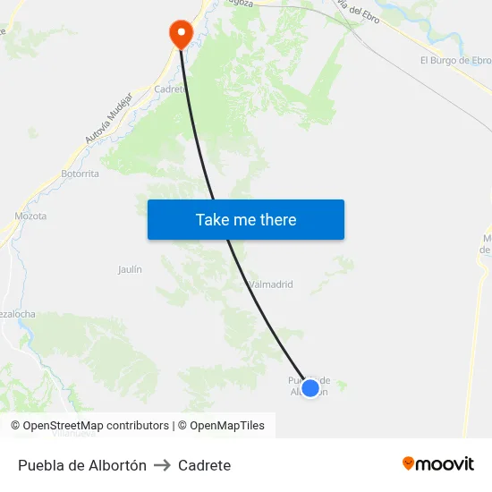 Puebla de Albortón to Cadrete map