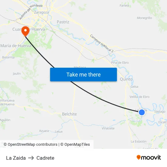 La Zaida to Cadrete map