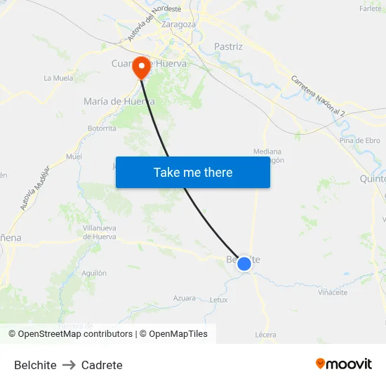 Belchite to Cadrete map