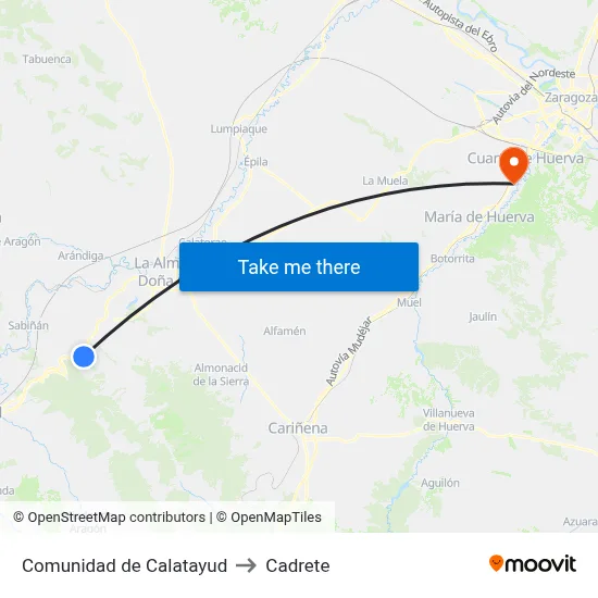 Comunidad de Calatayud to Cadrete map
