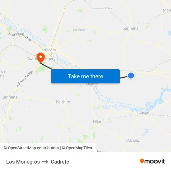 Los Monegros to Cadrete map
