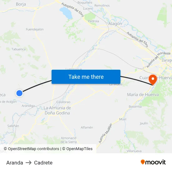 Aranda to Cadrete map
