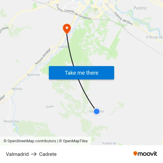 Valmadrid to Cadrete map