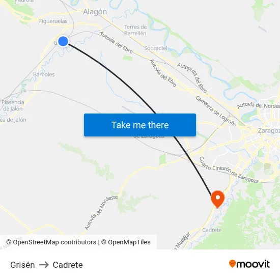 Grisén to Cadrete map
