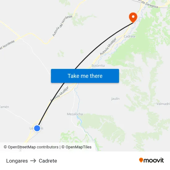 Longares to Cadrete map