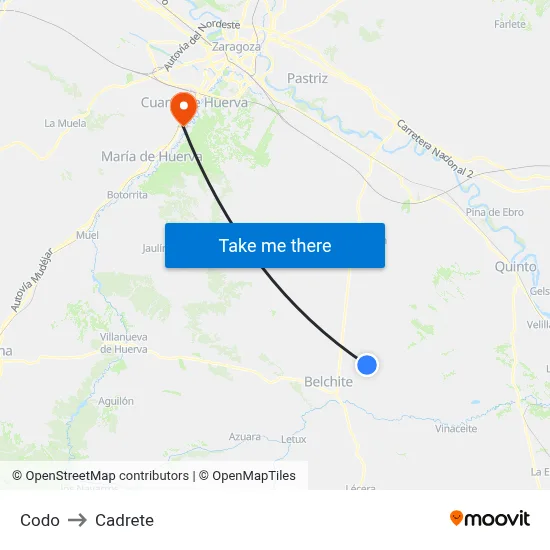 Codo to Cadrete map