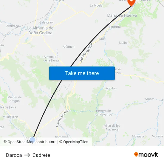 Daroca to Cadrete map
