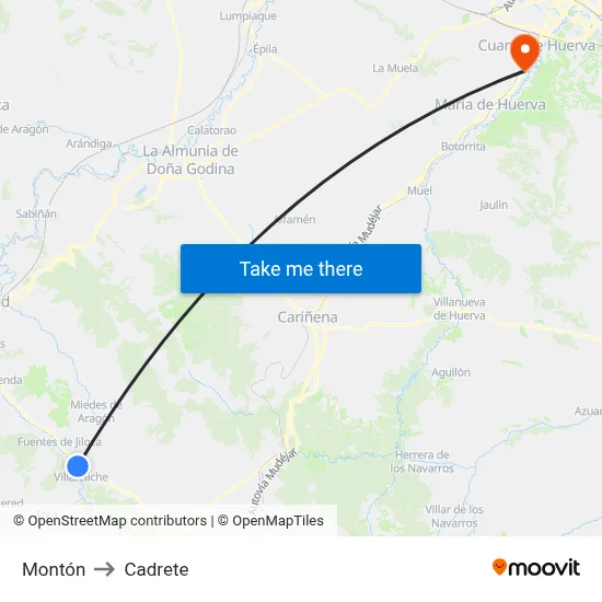 Montón to Cadrete map