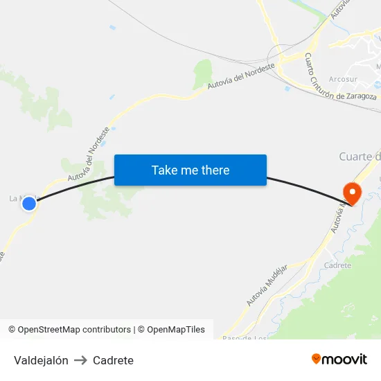Valdejalón to Cadrete map