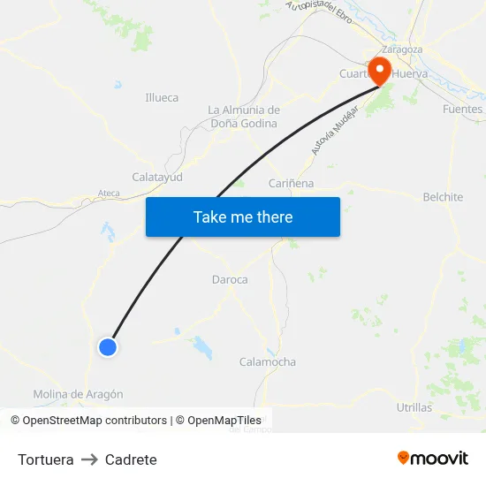 Tortuera to Cadrete map