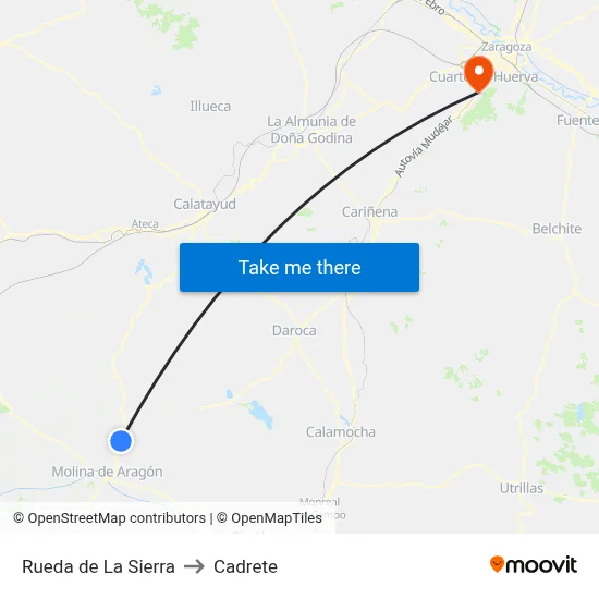Rueda de La Sierra to Cadrete map