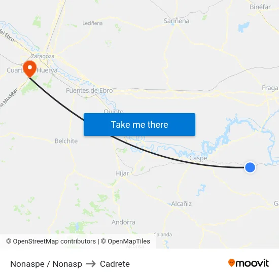 Nonaspe / Nonasp to Cadrete map