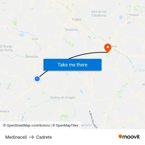 Medinaceli to Cadrete map